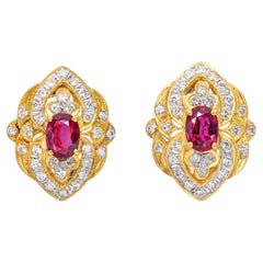 18k Yellow Gold Ruby & Diamond Earrings