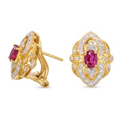 18k Yellow Gold Ruby & Diamond Earrings