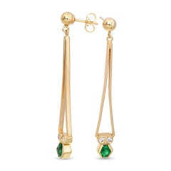 14k Yellow Gold Emerald and Diamond Geometric Drop Earrings