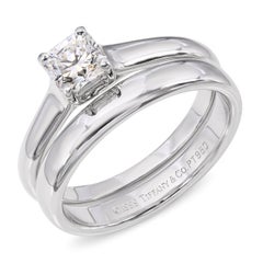 Tiffany & Co Platinum Lucida .51ct Diamond Engagement Ring & Wedding Band Set