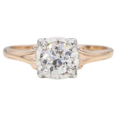 Vintage 2-Tone Gold 0.55ct Old Euro Cut Diamond Ring