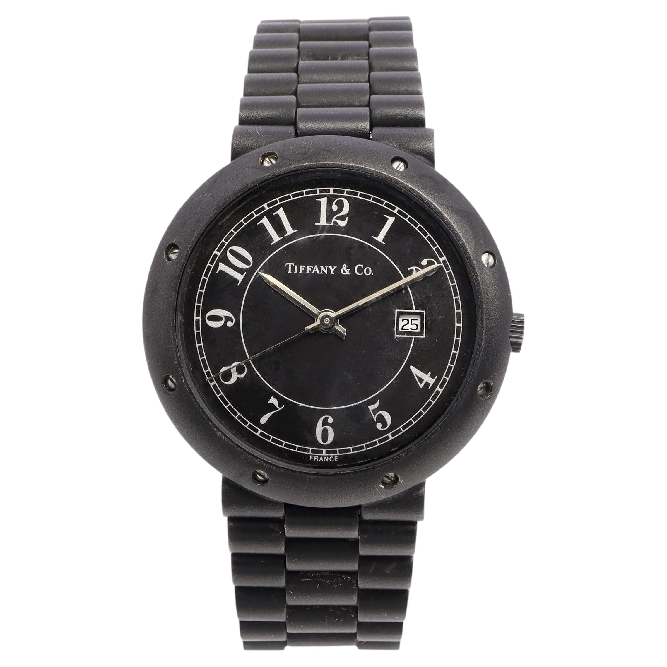 Tiffany & Co. Reloj de cuarzo con fecha, de acero inoxidable con recubrimiento de PVD negro en venta