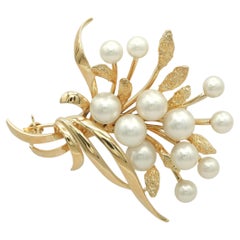 Mikimoto 14K Yellow Gold Pearl Floral Spray Brooch