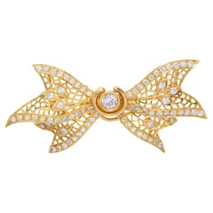 Vintage 18k Yellow Gold .83ctw Diamond Bow Brooch Slider Pendant