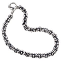Collana vintage in argento sterling ossidato con maglie bizantine e chiusura a Toggle