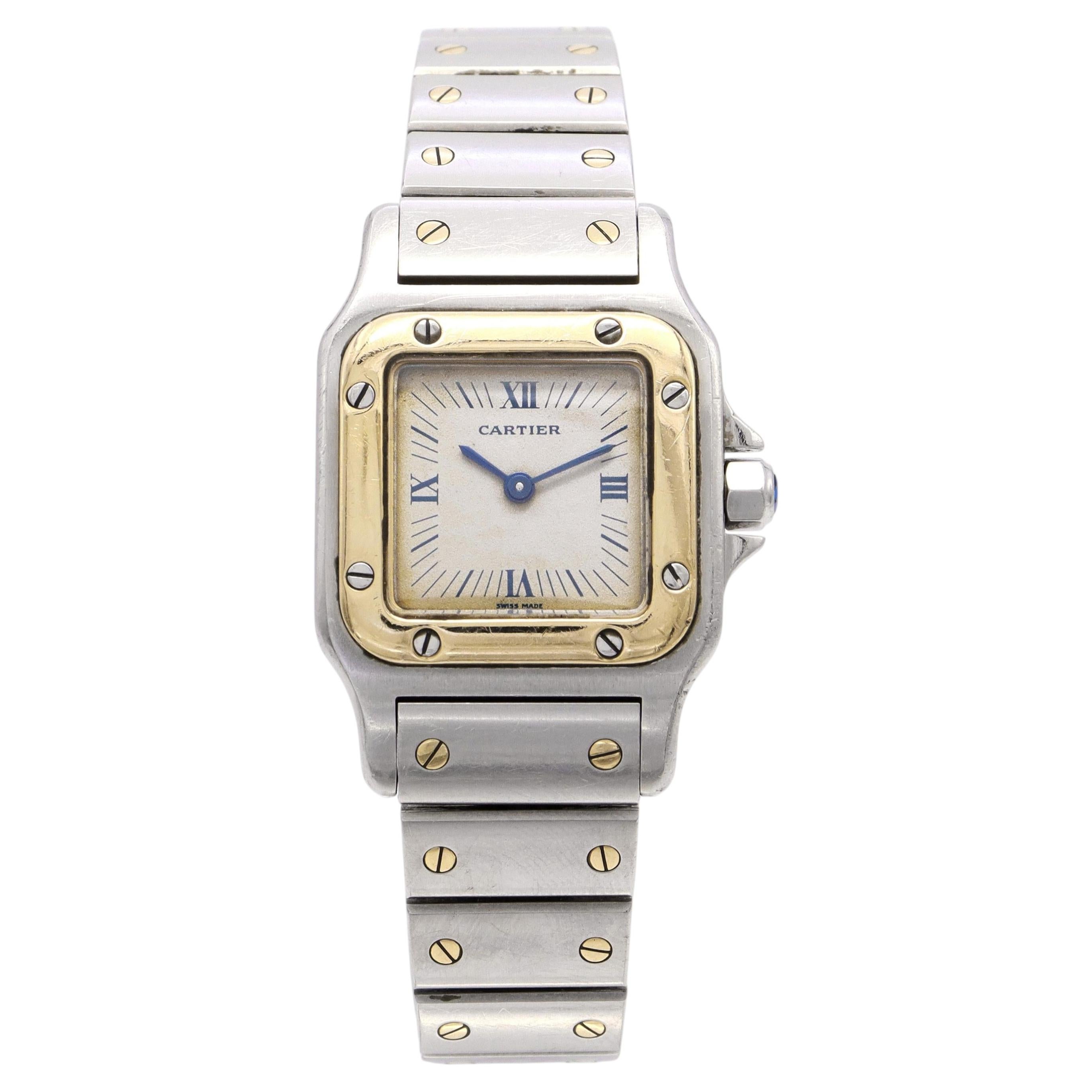 Cartier Santos de Cartier Zweifarbige Quarzuhr aus Edelstahl und Gelbgold