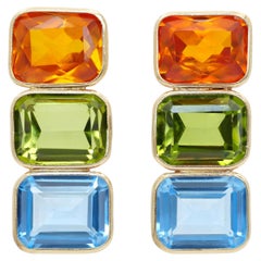 14k Yellow Gold Bezel Set Multi Gemstone Earrings