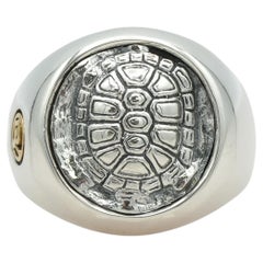 David Yurman Sterling Silver and 22K Gold Turtle Shell Signet Ring