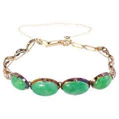 Vintage 14k Yellow Gold 11.2tcw Jadeite Jade Link Bracelet