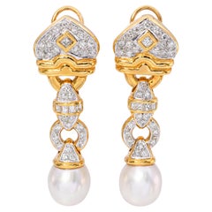 18k Gold South Sea Pearl and 2.70tcw Diamond Earrings