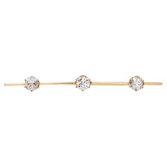 Antique 14k Yellow Gold Diamond 0.90tcw Old Mine Diamond Bar Brooch