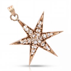 Victorian 9k Yellow Gold Polki Cut Diamond Star Pendant