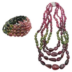 14K White Gold Multi Color Tourmaline Necklace and Vermeil Bracelet