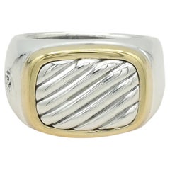 David Yurman Sterling Silver & 18k Yellow Gold Cable Signet Ring