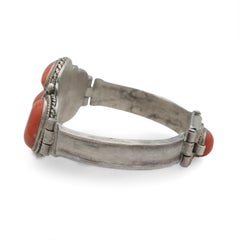 Vintage Sterling Silver Red Coral Hinged Bracelet