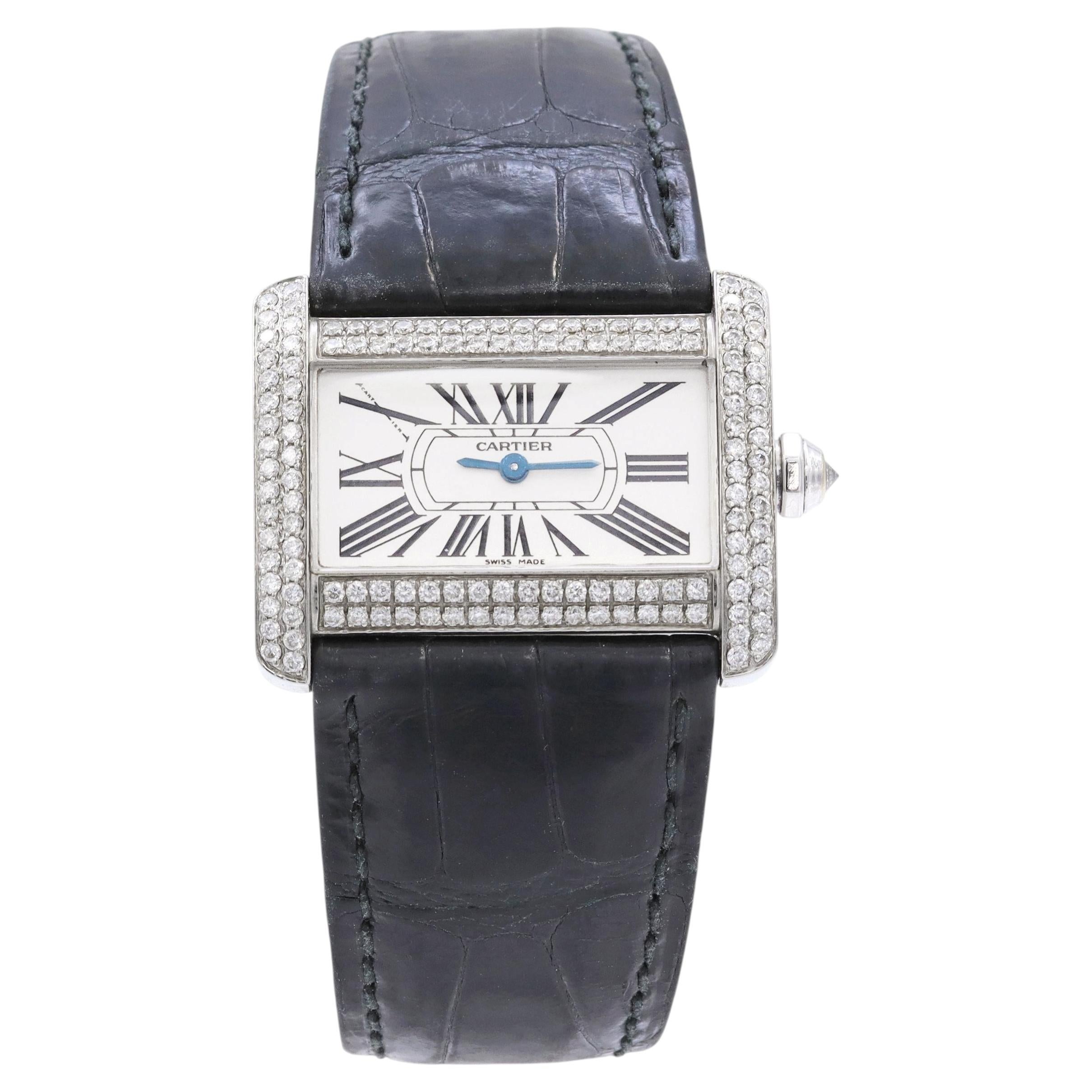 Cartier Tank Divan Stainless Steel and Diamond Quartz Watch Ref. 2599 For Sale