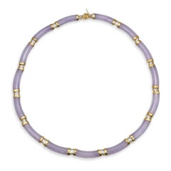 Vintage 14K Yellow Gold Lavender Jade Necklace and Bracelet Set