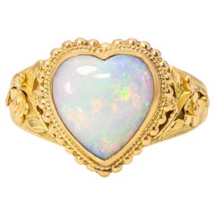 Vintage 24k Yellow Gold Australian Opal Heart Ring