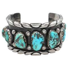 Vintage Southwestern Sterling Silver Turquoise Cuff