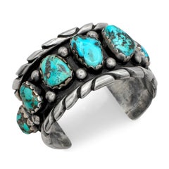 Vintage Southwestern Sterling Silver Turquoise Cuff