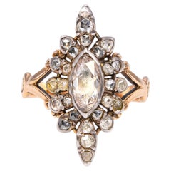 Antique Victorian Silver Topped Yellow Gold 1.10ctw Rose Cut Diamond Ring