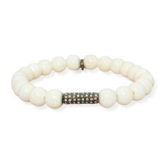 Bracelet extensible Sheryl Lowe en argent sterling, diamants et perles en os blanc
