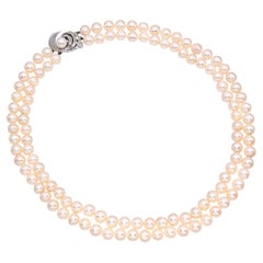 Vintage 13k White Gold and Diamond Pearl Strand Necklace