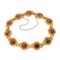 Art Nouveau Bloomed 14k Yellow Gold Garnet Link Bracelet