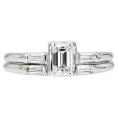 Vintage White Gold 0.76tcw H Vs1 Diamond Ring and Band Set