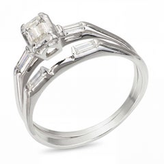 Vintage White Gold 0.76tcw H Vs1 Diamond Ring and Band Set