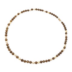 Vintage Ming’s Jade and Pearl 14K Gold Beaded Necklace