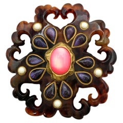 Christian Lacroix Gold-Tone Faux Tortoiseshell Resin Cabochon Brooch