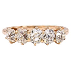 Antique 14k Yellow Gold 0.85tcw Old Mine Cut Diamond Five Stone Half Band Ring