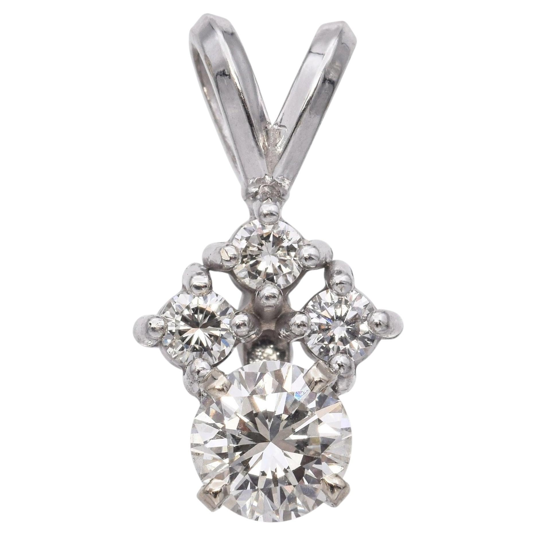 14k White Gold 0.54tcw Four Diamond Pendant For Sale