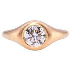 18k Satin Yellow Gold Flush Set GIA 0.96ct G VVS1 Diamond Ring