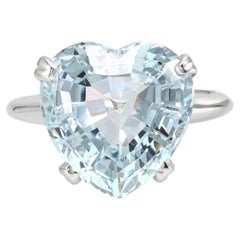 14k White Gold 6.37ct Aquamarine Heart Solitaire Ring