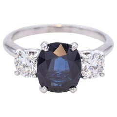 Vintage 2.71 ct Sapphire & 0.96 tcw Diamond Three-Stone Ring