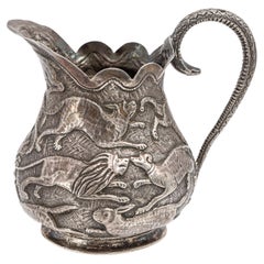 Vintage Sterling Silver Repoussé Animal Motif Creamer Pitcher w/ Serpent Handle