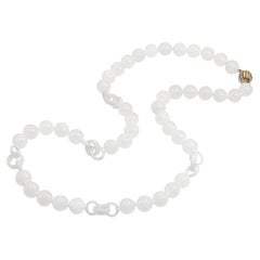 Vintage 14k Yellow Gold White Jade and Diamond Necklace