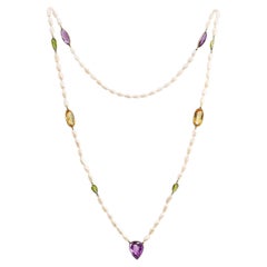 14k Yellow Gold Amethyst Citrine Peridot & Pearl Necklace