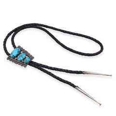 RB Signed Navajo Turquoise Sterling Silver Bolo Tie