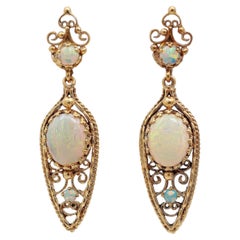 Vintage 14k Yellow Gold Openwork 1.20tcw Opal Dangle Earrings