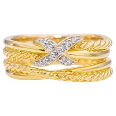 David Yurman 18K Yellow Gold Diamond X Crossover Ring