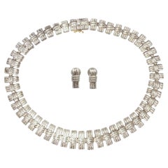Mexican Sterling Silver Textured Link Necklace & Earrings Set