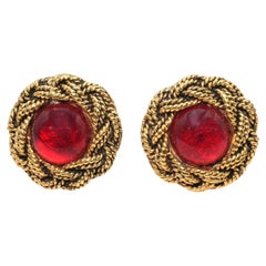 Vintage 1994 Chanel Gold-Plated Red Gripoix Rope Cufflinks