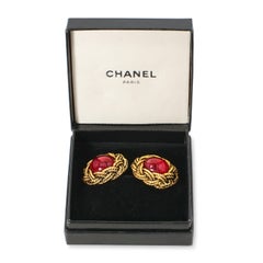 Vintage 1994 Chanel Gold-Plated Red Gripoix Rope Cufflinks