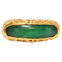 Antique 23k Yellow Gold Jadeite Jade Saddle Ring