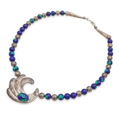 Vintage Southwestern Sterling Silver Azurite Malachite Necklace & Earring Set
