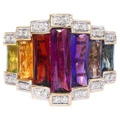 Bellarri 18k Yellow Gold Assorted Multicolor Gem and Diamond Statement Ring