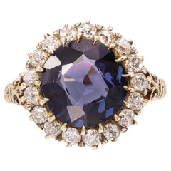 Antique Victorian 13k Yellow Gold 3.55ct Blue Spinel & Old Cut Diamond Ring
